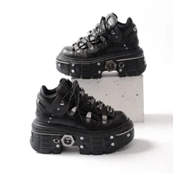 2026 New Punk Style Lace-up Heel Height 8 CM Platform Shoes Woman Gothic Ankle Rock Boots Metal Decor Woman Sneakers Men