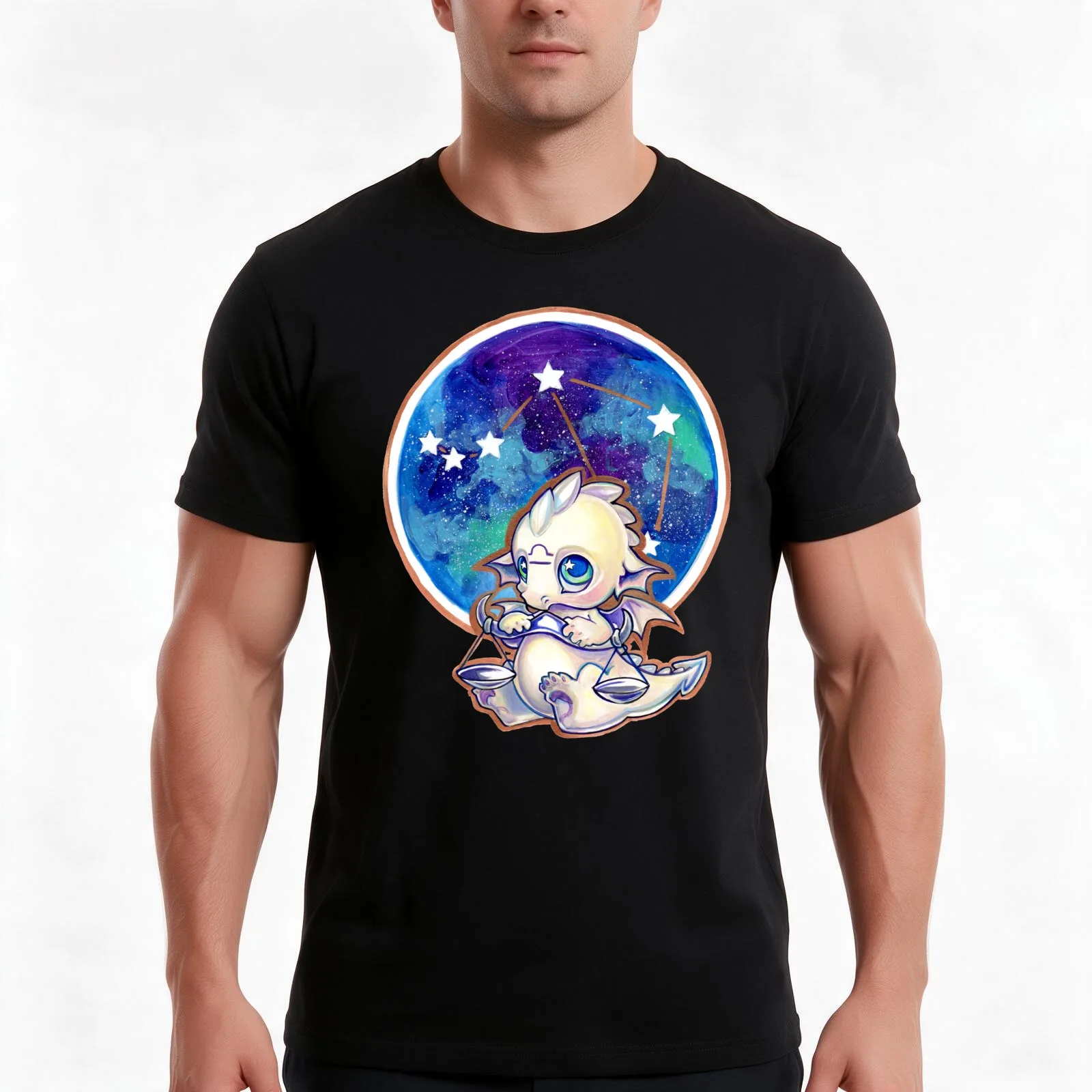 Zodiac Libra T-Shirt, Summer Casual Cotton Tee, Oversized Streetwear Tops, Vintage Graphic Print, Loose Fit Short Sleeve