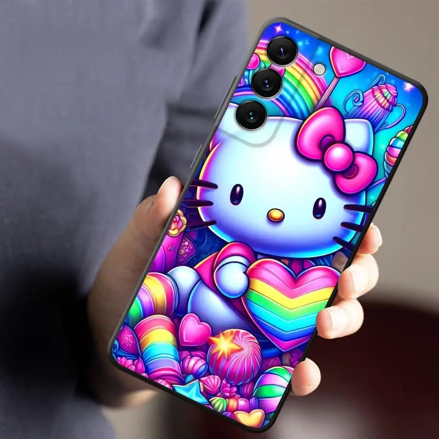 أسود لينة غطاء الهاتف حقيبة لهاتف سامسونج غالاكسي A36 A24 A55 A22 A52 A32 A26 A72 A25 A71 A51 A73 A41 A23 A53 A35 لطيف سانريو مرحبا #4