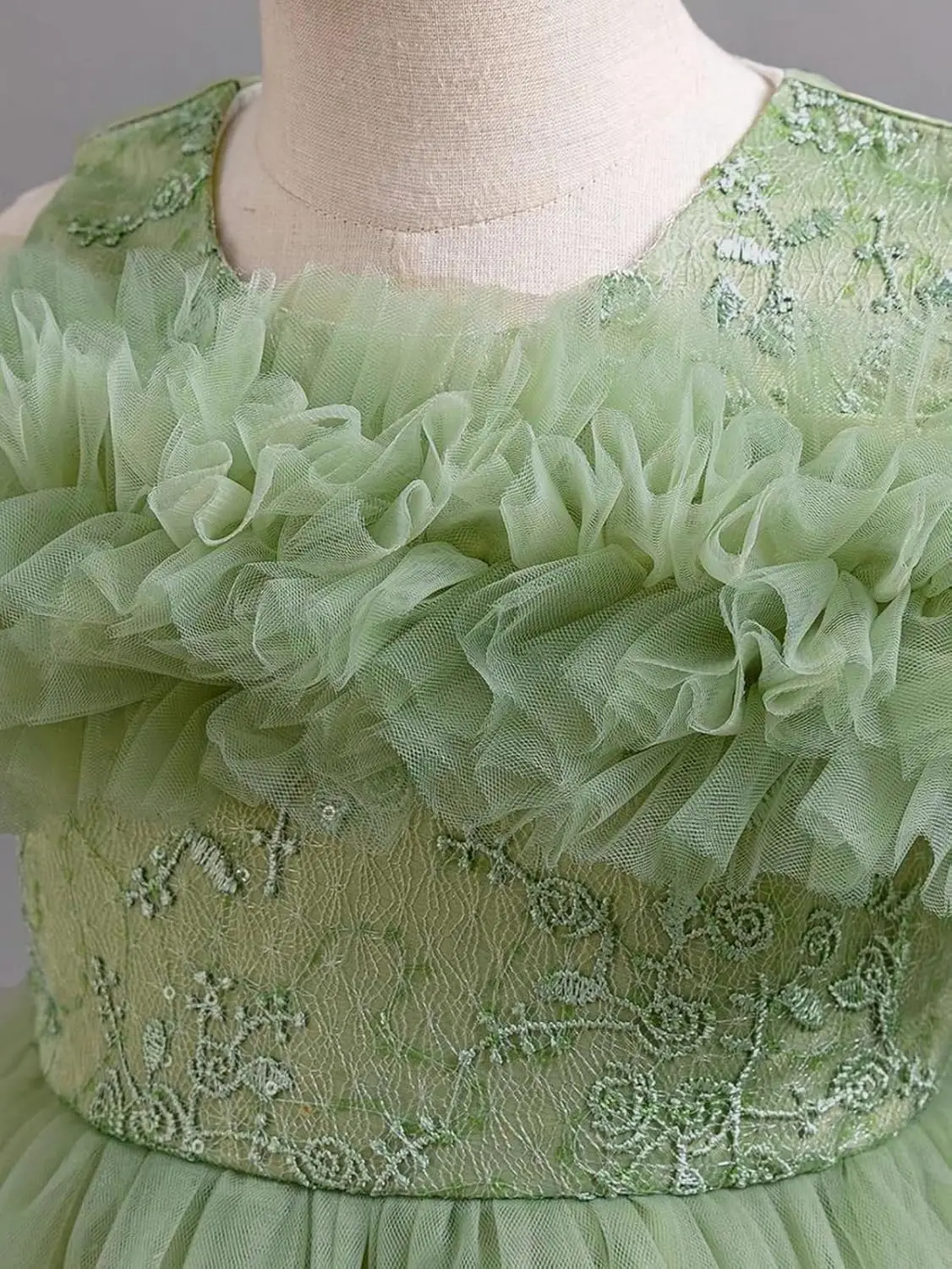 얇은 거즈 플라워 걸 드레스 레이어드, 푹신한 러플 밑단 드레스, 어린이 첫 영성체 드레스, 생일 파티 댄스 드레스