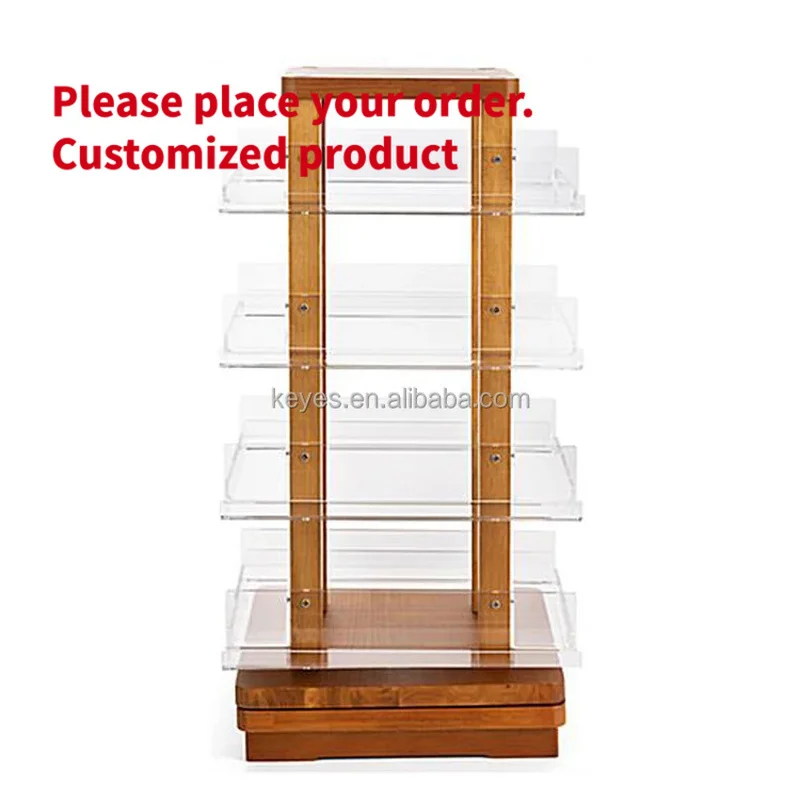 custom.Modern Retail Flower Store Display Stand 4-Side Pegboard Disassemble Card Rotating Display Rack Postcard Acrylic Wooden R