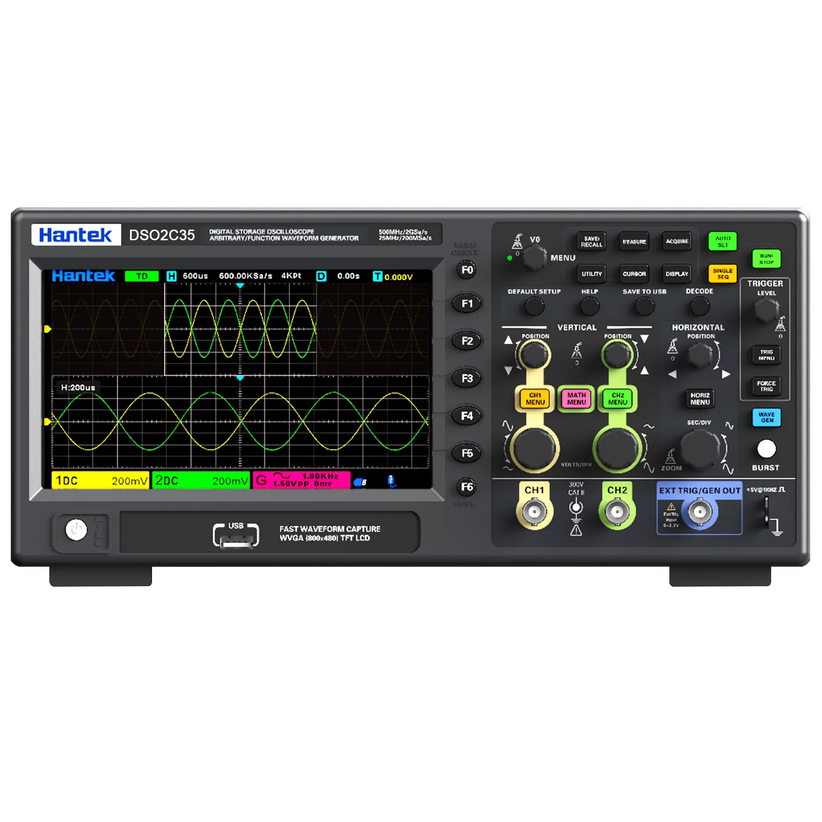 مذبذب رقمي من Hantek Lab 200/350/500 ميجا هرتز، 2CH/2CH + 1CH، 2GSa/s 80K USB محمول DSO2C35/DSO2C50/DSO2D20/DSO2D35/DSO2D50