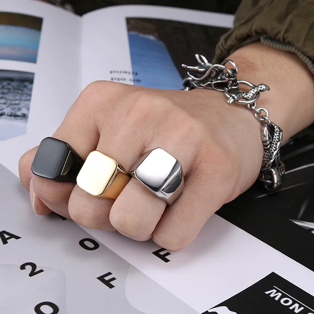 18mm Width Stainless Steel Square Smooth Surface Men Ring High-Quality Mirror Polishing Colorfast Finger Jewelry Drop Shipping