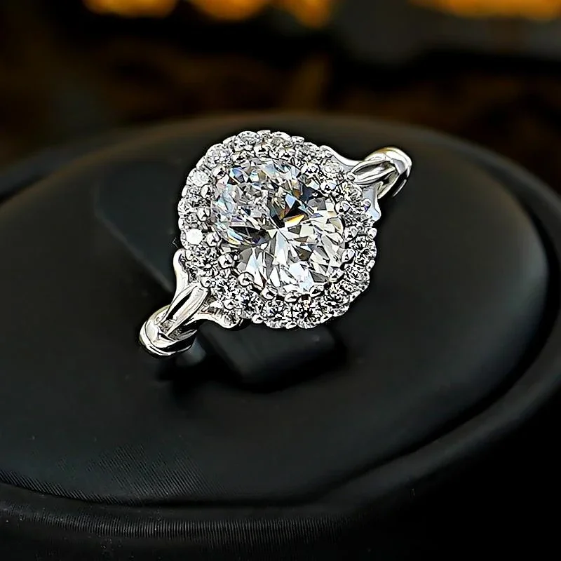 S925 Silver Handheld Flower Pigeon Egg Wedding Ring Wedding Luxury Luxury Exquisite Versatile Ring Elegant temperament