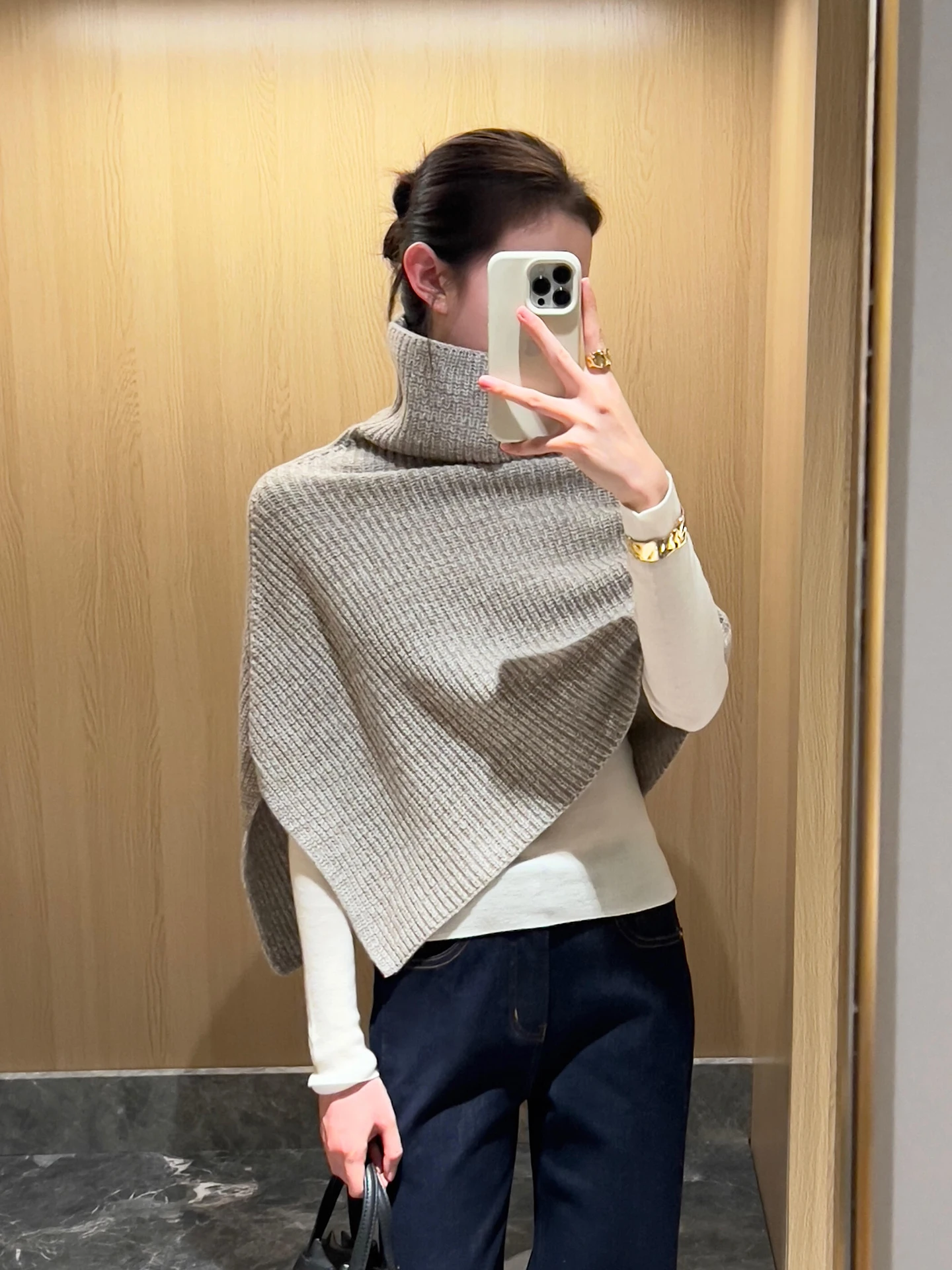 الراقية الياقة المدورة محبوك سترة المرأة الخريف الشتاء معطف غير منتظم بلوزة صغيرة oulder التفاف في المشمش اللون عادية Sle #3