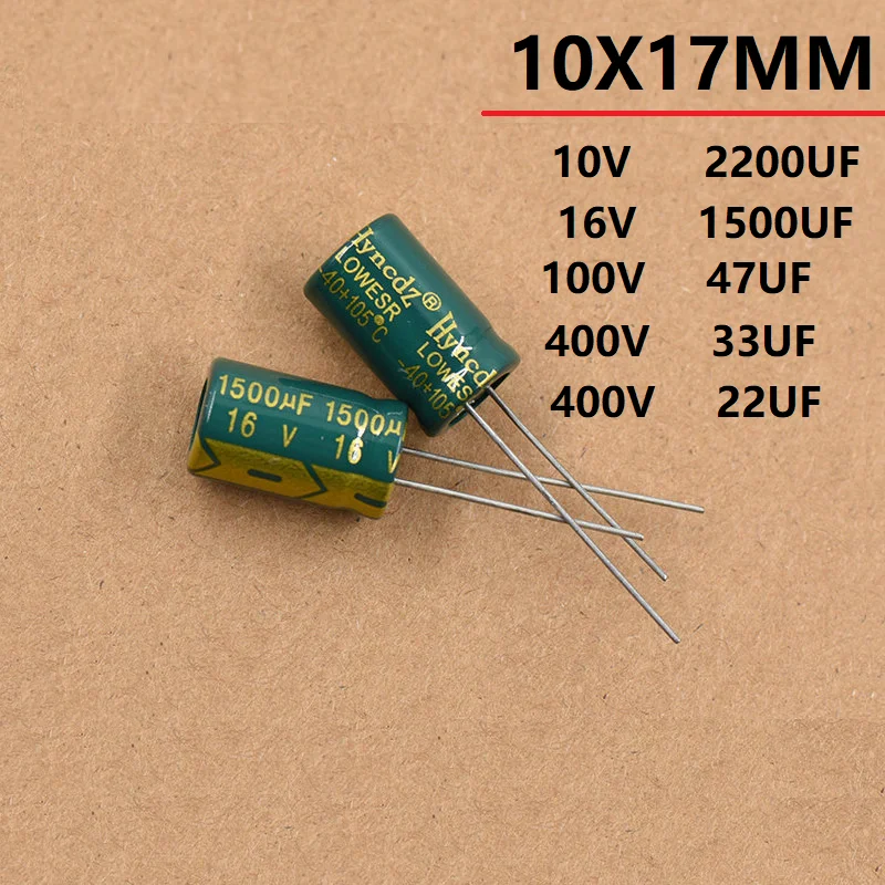50PCS 2200UF  1500UF 47UF  33UF 22UF  10V  16V  100V  400V Aluminum Electrolytic Capacitor 10X17MM