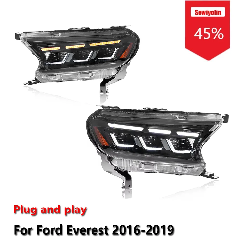 

Sewiyolin Car LED Upgrade Headlight Accessories For Ford Everest 2016-2019 DRL Brake Turn Signal Lamp Plug and Play