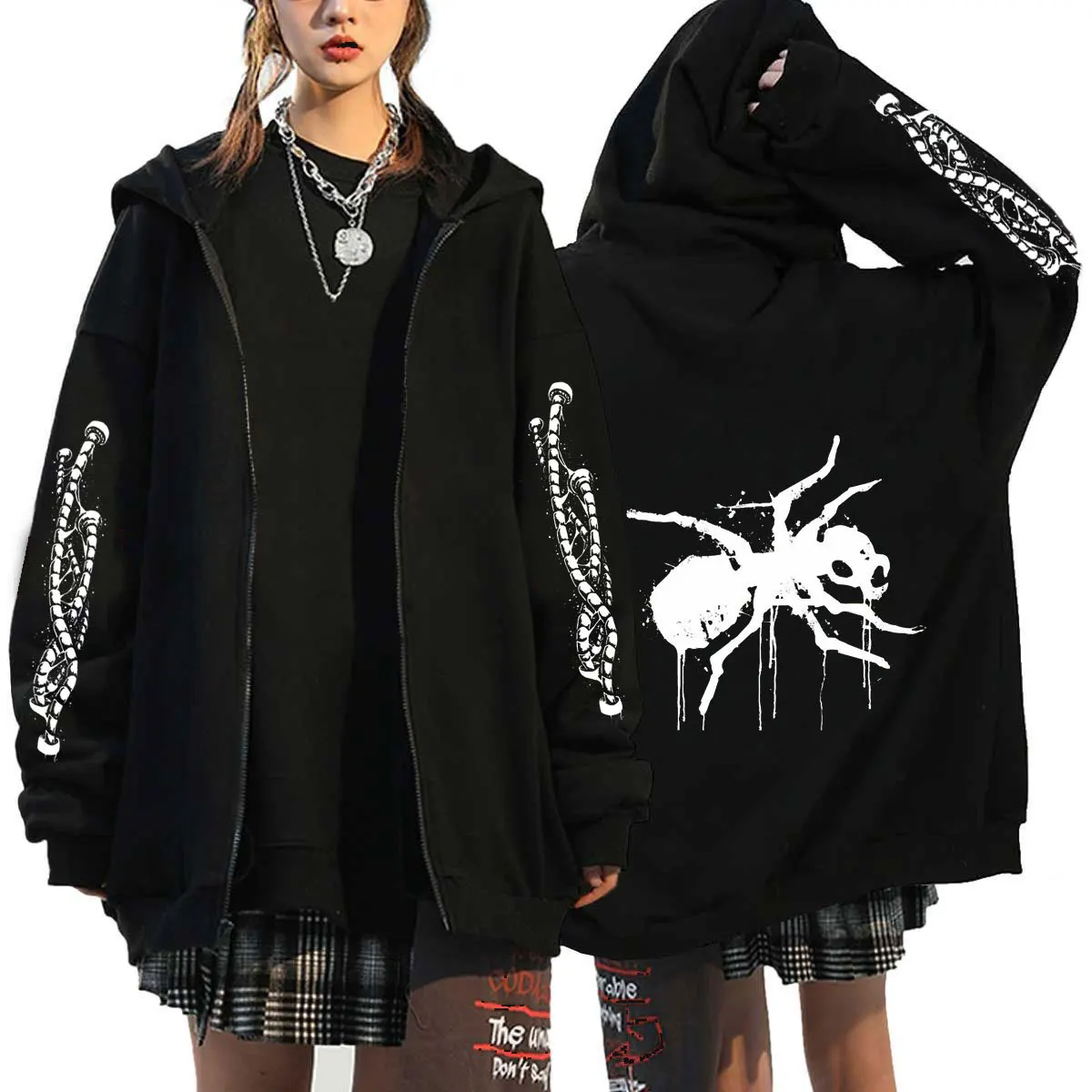 Autumn Zip Up Jacket Gothic Zip Plus Size Hoodie Streetwear Men Women Harajuku Unisex Casual Sweat shirts