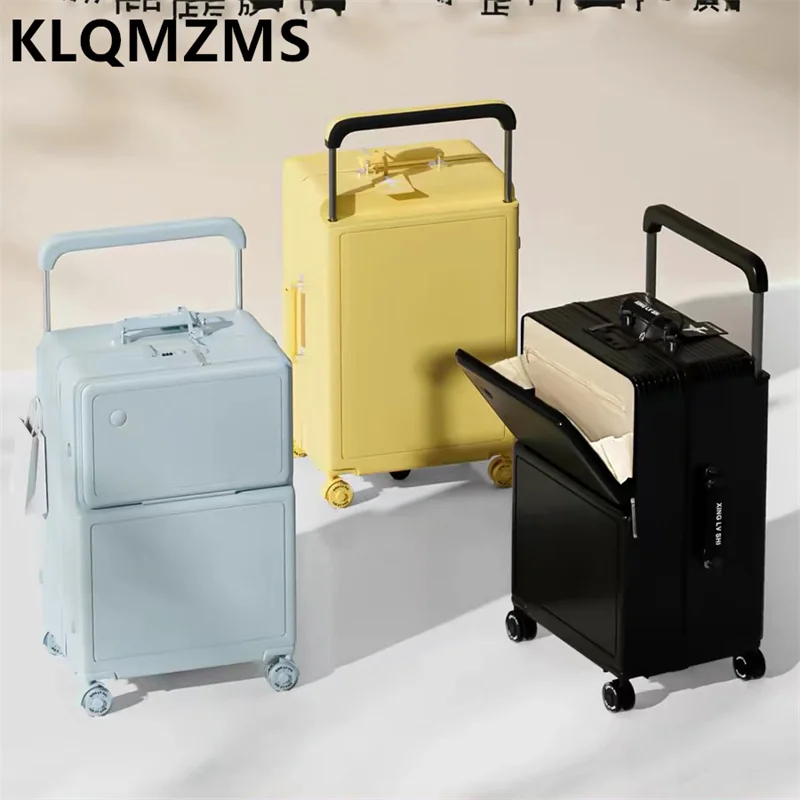 

Многофункциональный чемодан KLQDZMS 20/24/26/28 дюймов с передним открытием, женский чемодан-тележка для ноутбука, студенческий ручной багаж