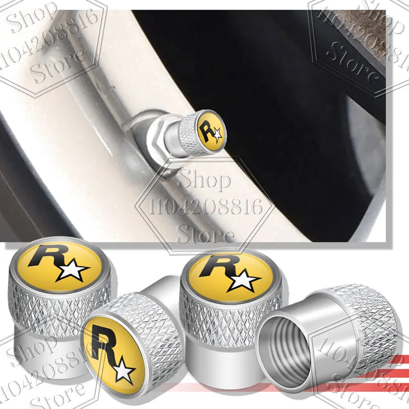 Car Styling 4Pcs R Star Emblem Wheel Tire Valve Caps Metal Tyre Air Stem Airtight Covers For Volkswagen Renault Auto Accessories