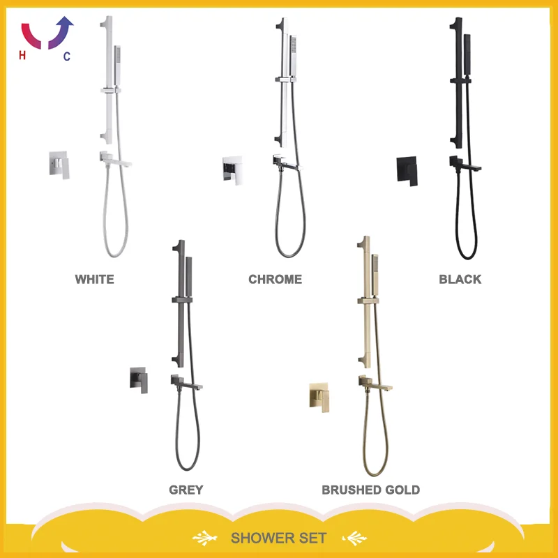 Concealed Hot And Cold Hand Shower Set Bathroom Adjustable Stainless Steel Slider With 2 Functions Swing Nozzle Brass Valve Body