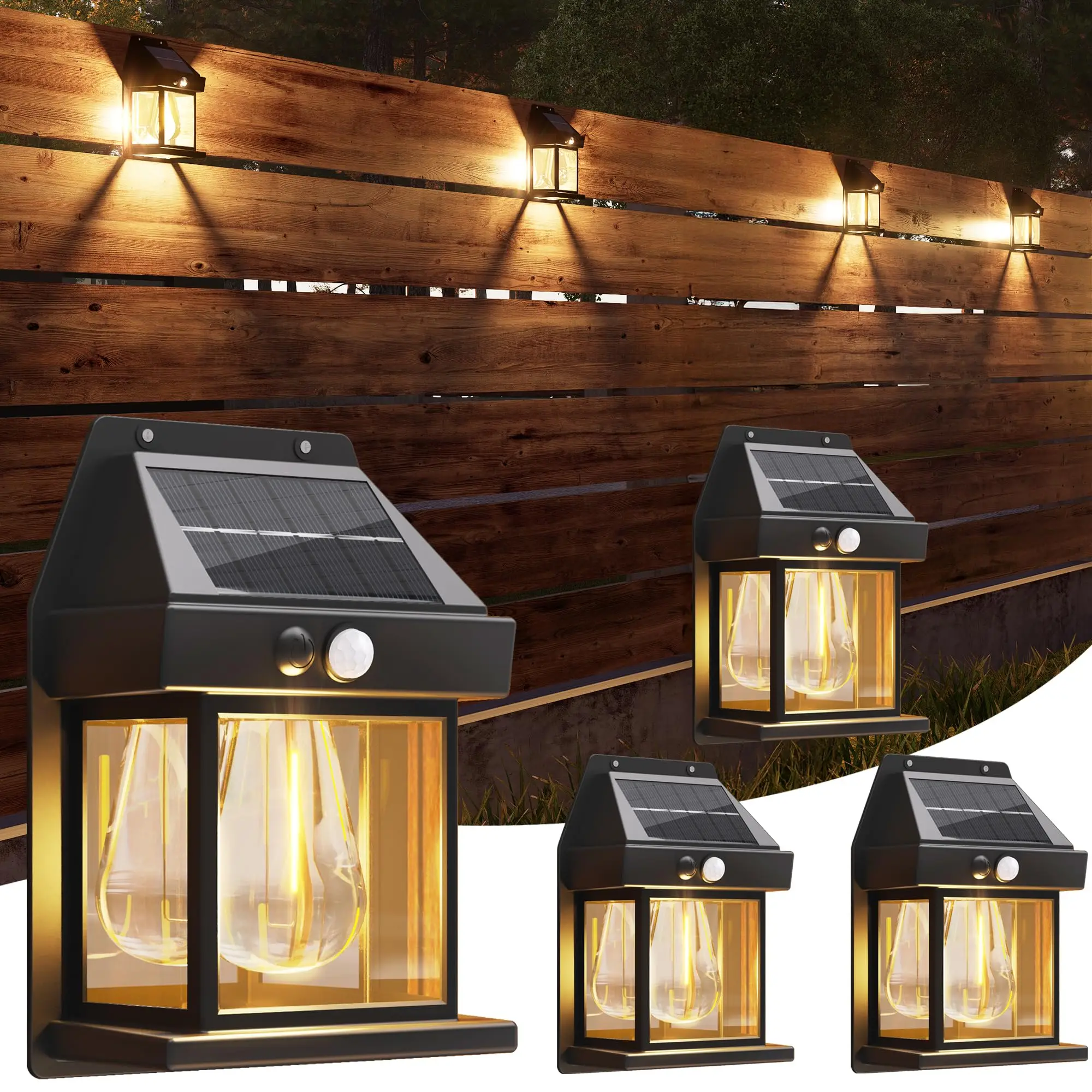 

Outdoor Solar Wall Lights - 4 Pack Solar Waterproof Brighter Porch Square Lights with Motion Sensor Front Fence Lights