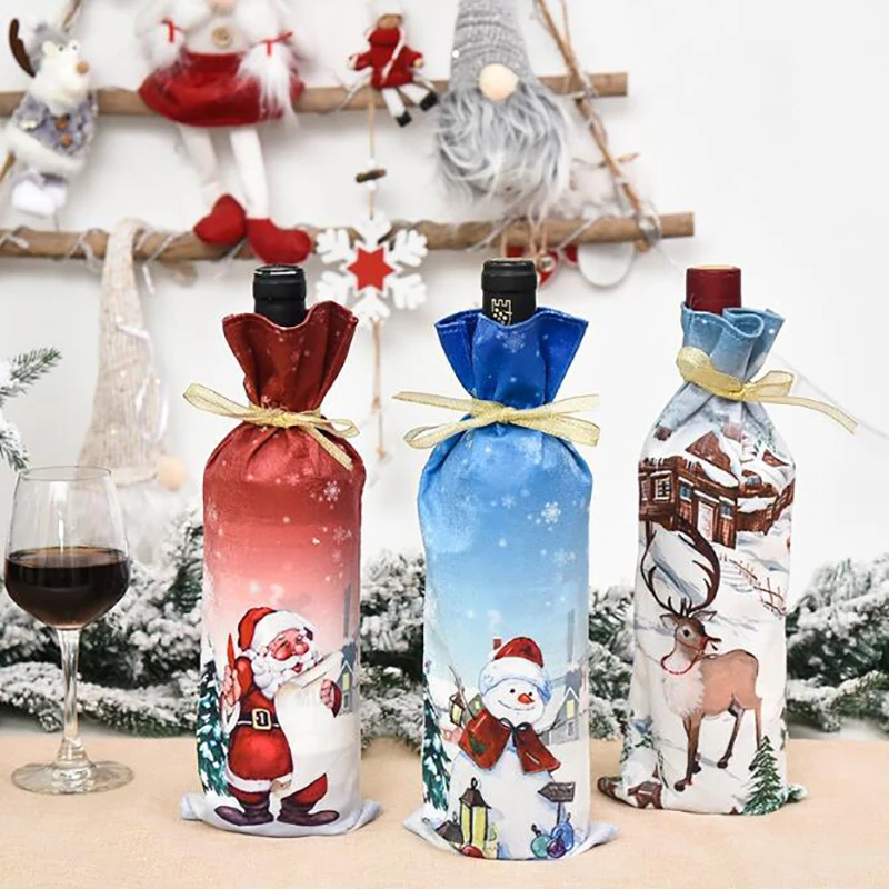 2020 New Christmas Red Wine Bottle Covers Bag Santa Claus Dinner Champagne Bottle Cover Table Decor For Home