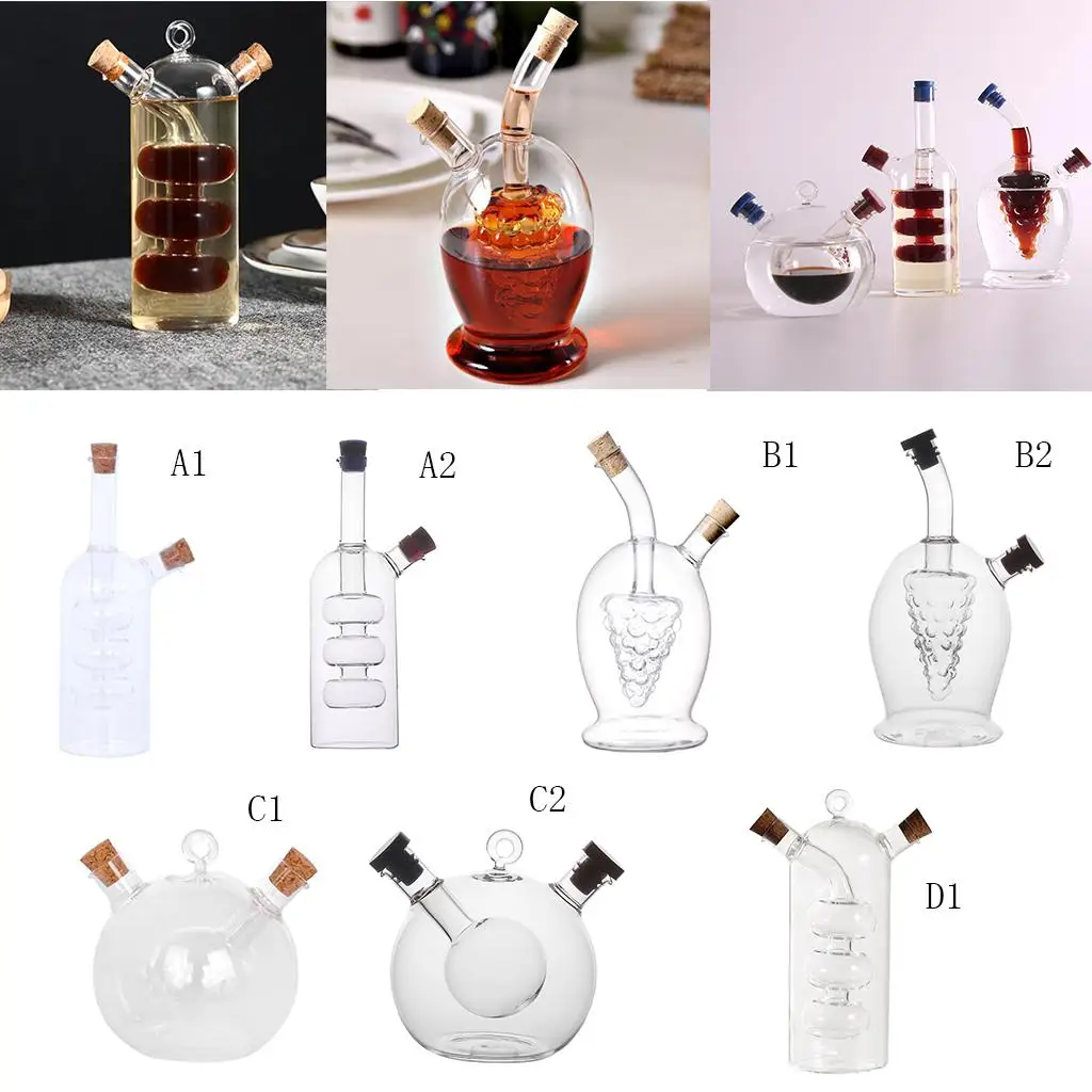 Tarro de aceite de oliva de vidrio de 2 salidas, botella de vinagre, dispensador de salsa de cocina, botella de almacenamiento de vidrio de condimentos multifunción sellada