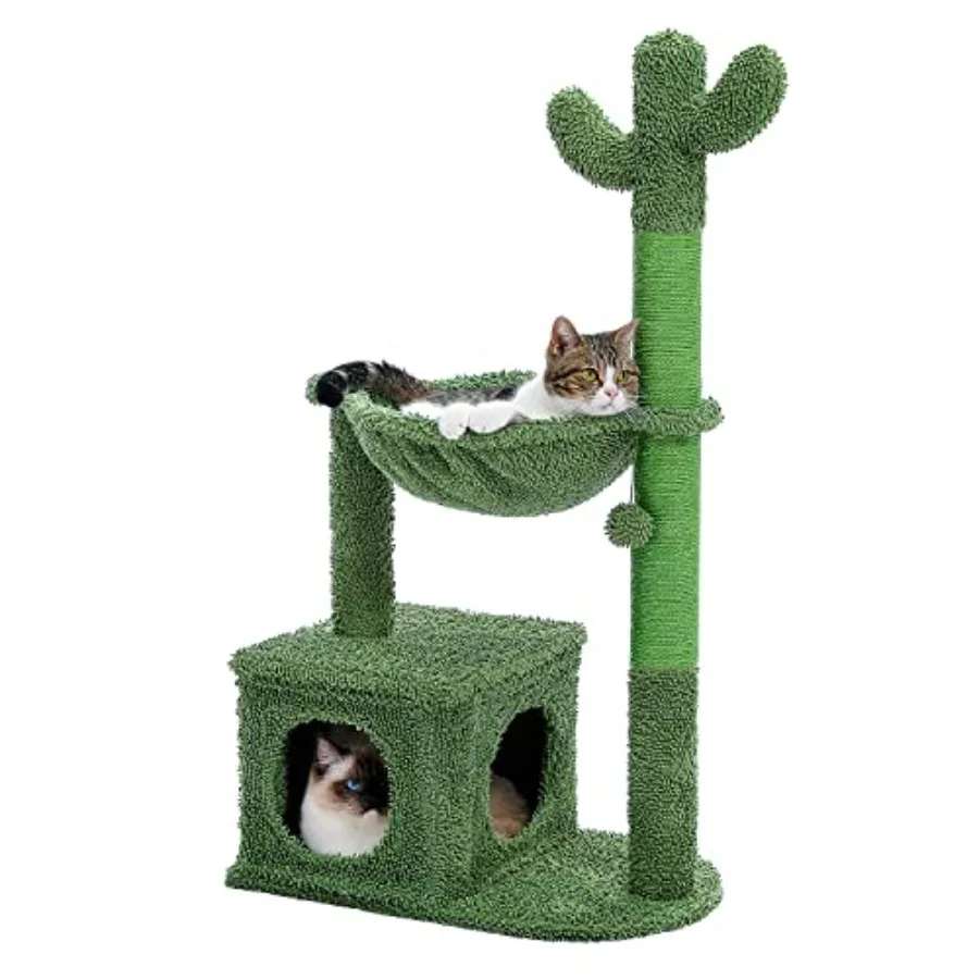 

Когтеточка-дерево Cactus Cat Tree 40: Большая металлическая башня для кошек с гамаком, ковриком и сменными игрушками для домашних кошек