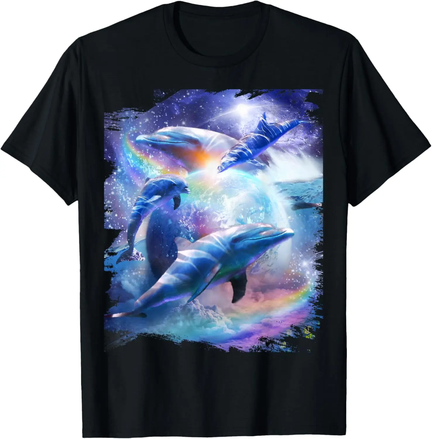 Galaxy Dolphin - Dolphins In Space T-Shirt 100% Cotton Trendy Y2K Short-Sleeve Tee – Soft, Quick-Drying, All Occasion Casual  Suitable For Concert Party Hanging Out Sightseeing Trip