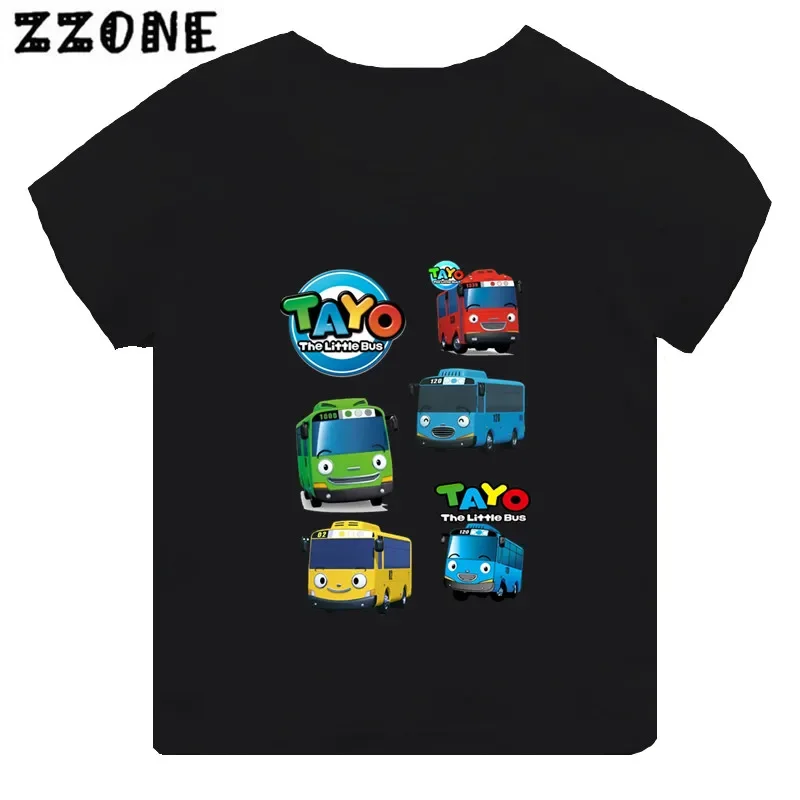 Hot Sale Tayo the Little Bus Print Cartoon Kids T-shirt Girls Clothes Baby Boys Black Short Sleeve T shirt Children Tops,TH5837