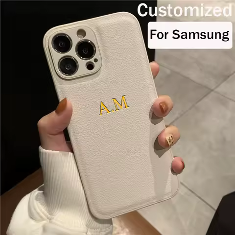 Personalised Customized Initials Name Leather Case For Samsung Galaxy S25 S24 S23 S22 S21 Ultra S20 FE A55 A54 A53 A52 A15 A14