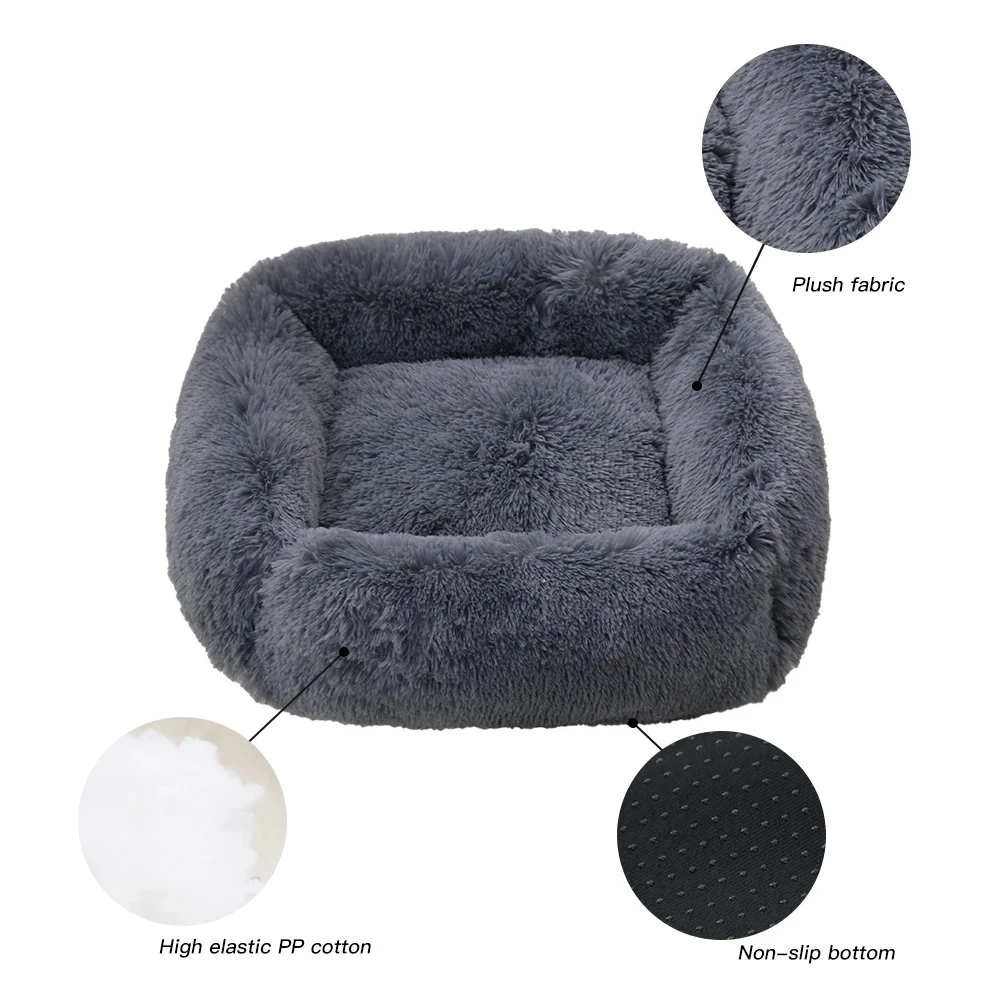 Dog Beds New Super Soft Square Pet Dog Bed Cat Bed Plush Full Size Calm Bed Comfortable Sleeping Artifact Soothing Dog Bed