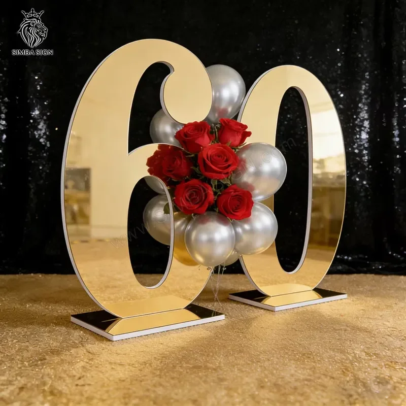 4ft Silver Gold Digital Acrylic 50th Birthday Decorations Party Supplies Ornaments for 30th 60th 70th 80th Anniversary