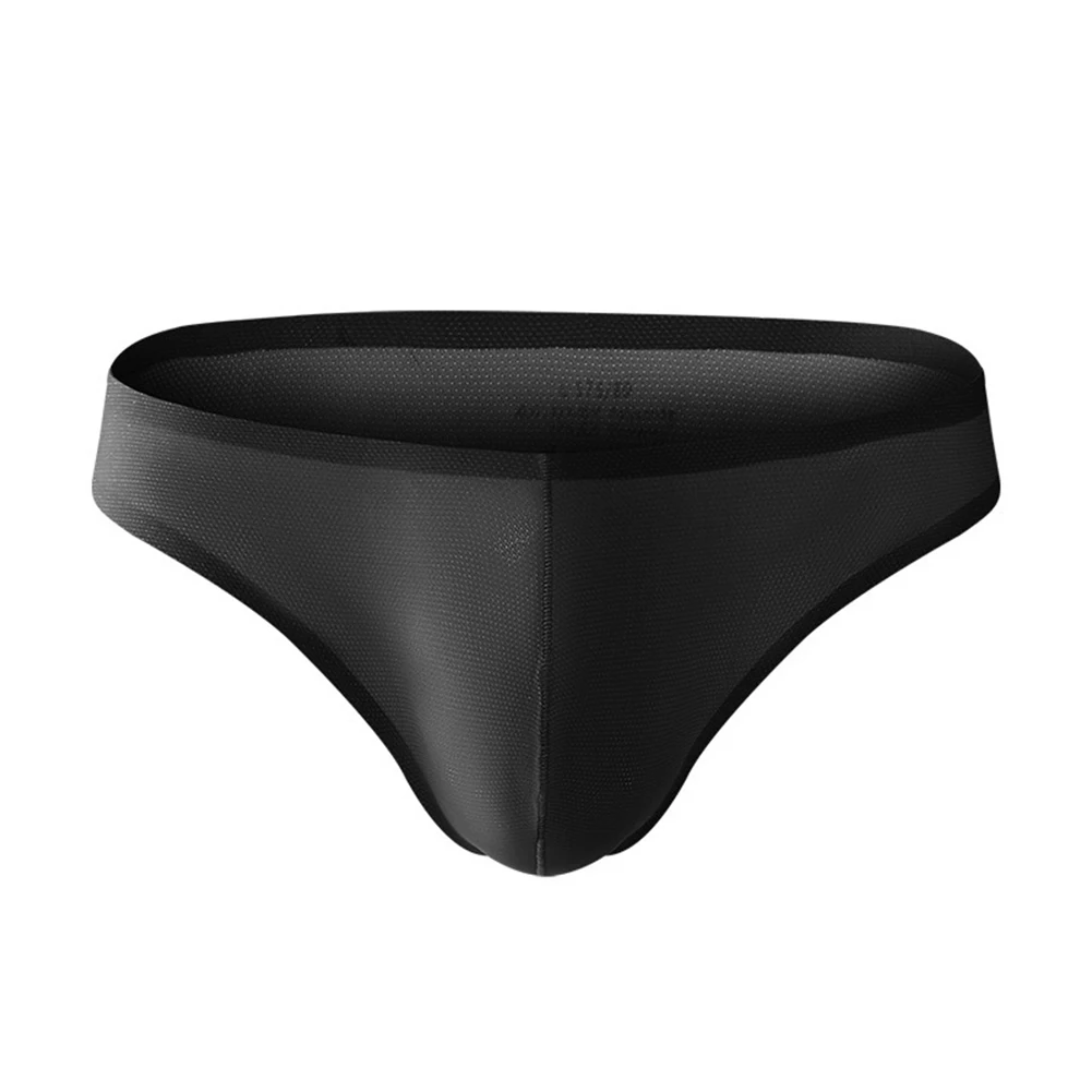 Cuecas sem costura para homens, roupa íntima de seda gelada, cuecas sexy, bolsa de protuberante convexa em U, calcinha lisa fio dental, lingerie suave breve