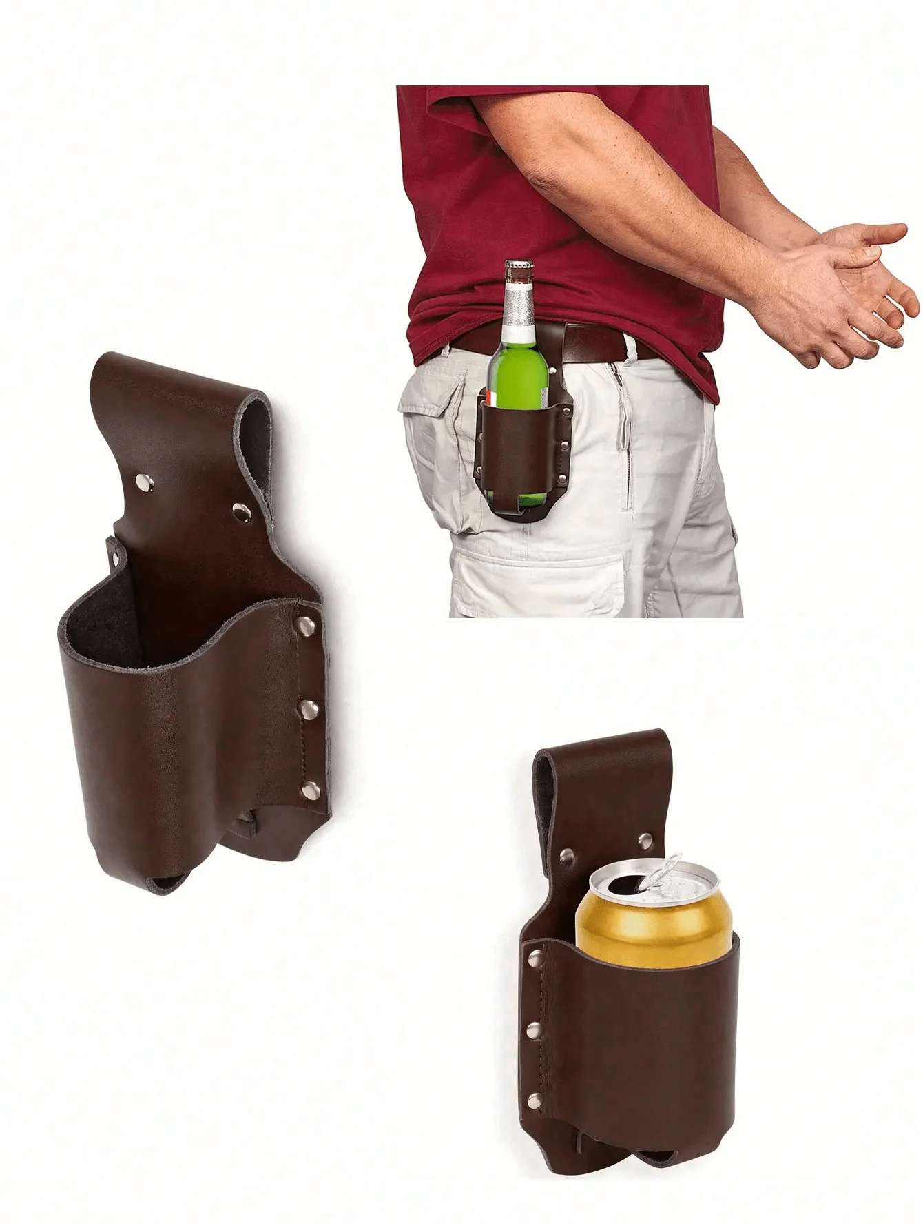 1pc Classic PU Leather Bottle Holders Belt Waist Bag Beer Bottle Case Travel Outdoor Creative Portable Mountaineering Fanny Pack