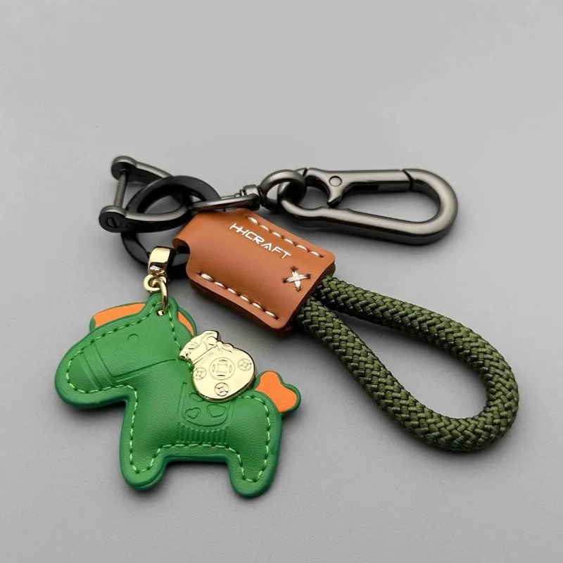 Cartoon Keychain Creative Car Key Chain Ring Leather Handwoven Rope Schoolbag Pendant Gift