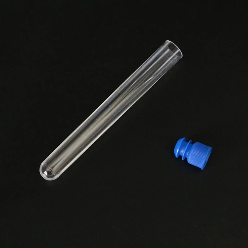 Tubo de ensaio plástico transparente transparente transparente com tampa de partida, suprimentos de laboratório escolar, 12x100mm, 10 pcs por pacote
