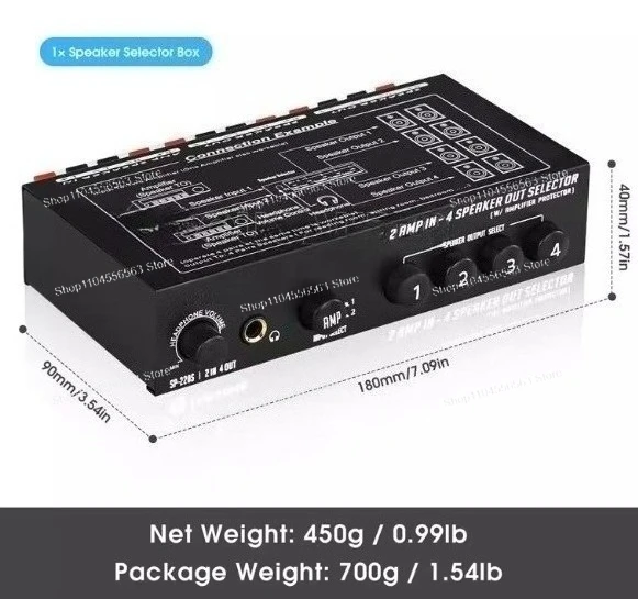 Metal Two In Four Out Amplifier Audio Switching selector (Speaker Amplification Controller)