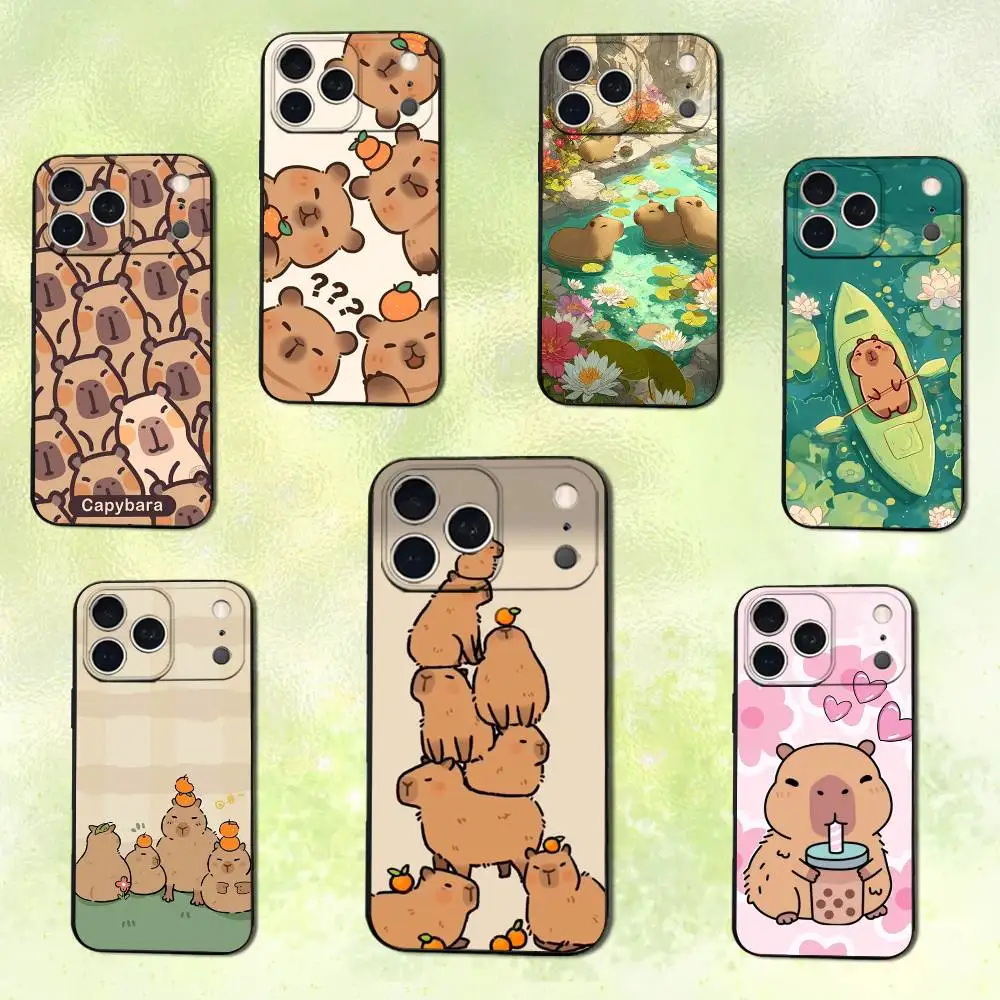

Cute Funny Capybara Cartoon Phone Case For iPhone 14,13,17,12,11,16,15,Plus,Pro Max,XS,X,XR,SE,Mini,Soft Silicone Black Cover