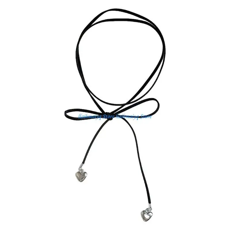 

573B Fashionable Leather Rope Necklace for Stylish Women Bowknot Charm Clavicle Chain
