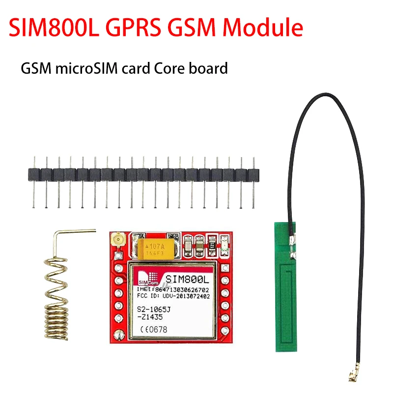 Menor kit de módulo sim800l gprs gsm, placa central de cartão microsim, porta serial ttl quad-band com antena