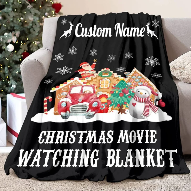 Customized Name Personalized Christmas Movie Watching Red Truck Flannel Blanket Buffalo Pattern Warm Blanket