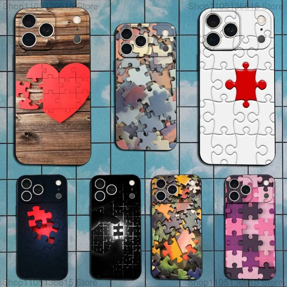 

Interesting Art Puzzle Phone Case For iPhone 17,16,15,14,13,12,11 Plus,Pro Max,XS,X,XR,SE,Mini,8,7,Soft Silicone Black Cover
