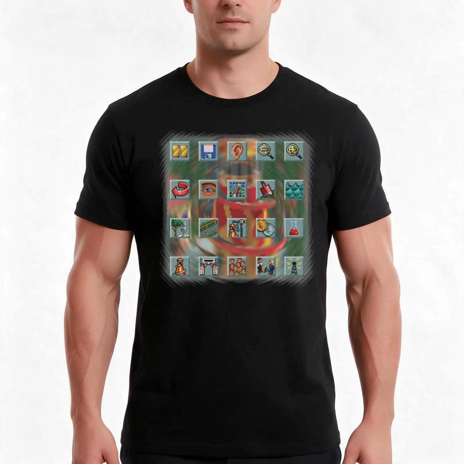 Roller Coaster Tycoon Icons T-Shirt Summer Casual Cotton Tee Oversized Streetwear Tops Vintage Graphic Print 100% Cotton
