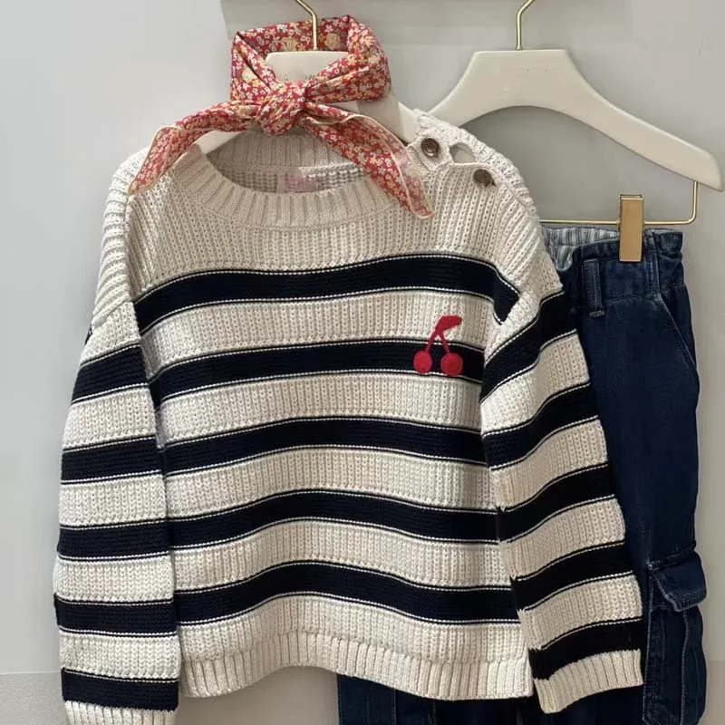 In Stock 2025 Autumn Winter BP Boys Stripe Sweaters Boys Sweatshirts Kids Cardigan for Girls Boy Pants Fashion Winter Sweaters