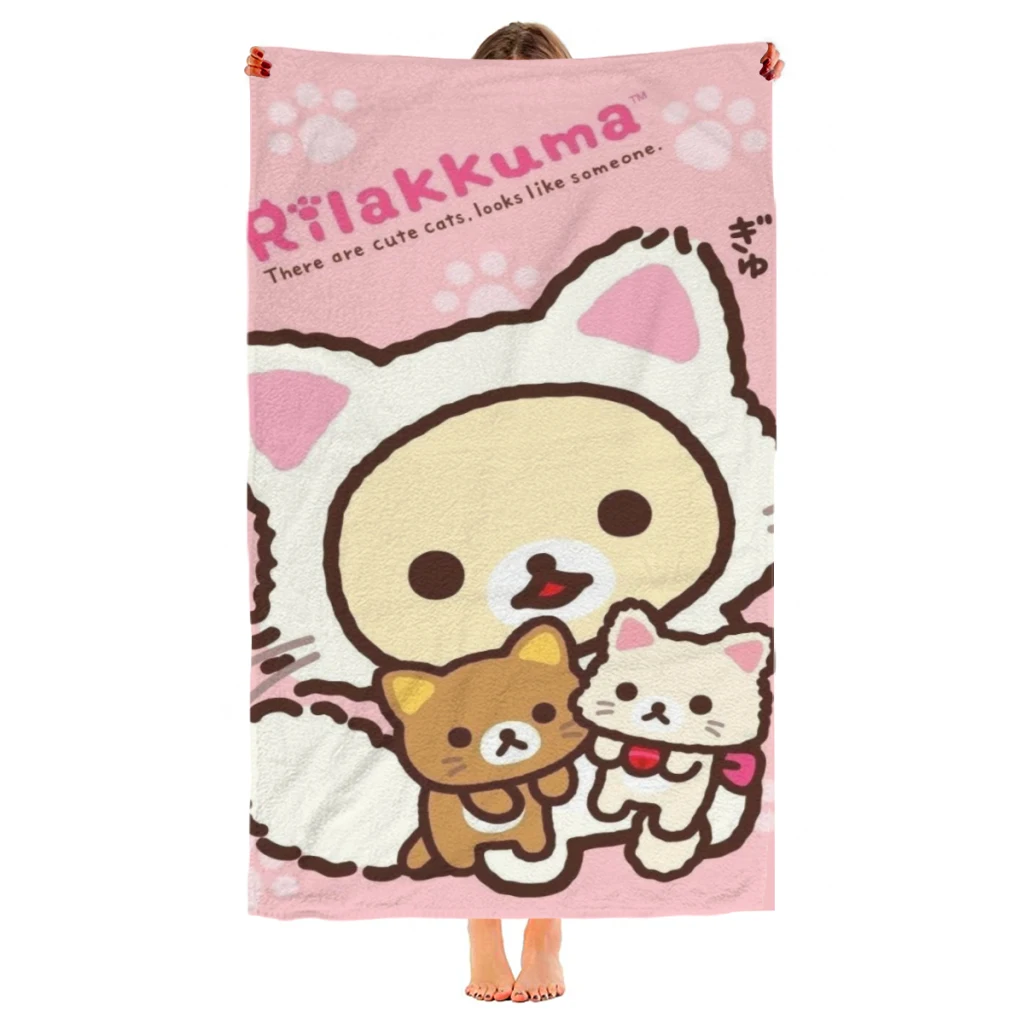 Rilakkuma Beach Towel  Poncho Bathing Towels Cover-ups Quick Dry Sand Free Yoga Spa Gym Pool