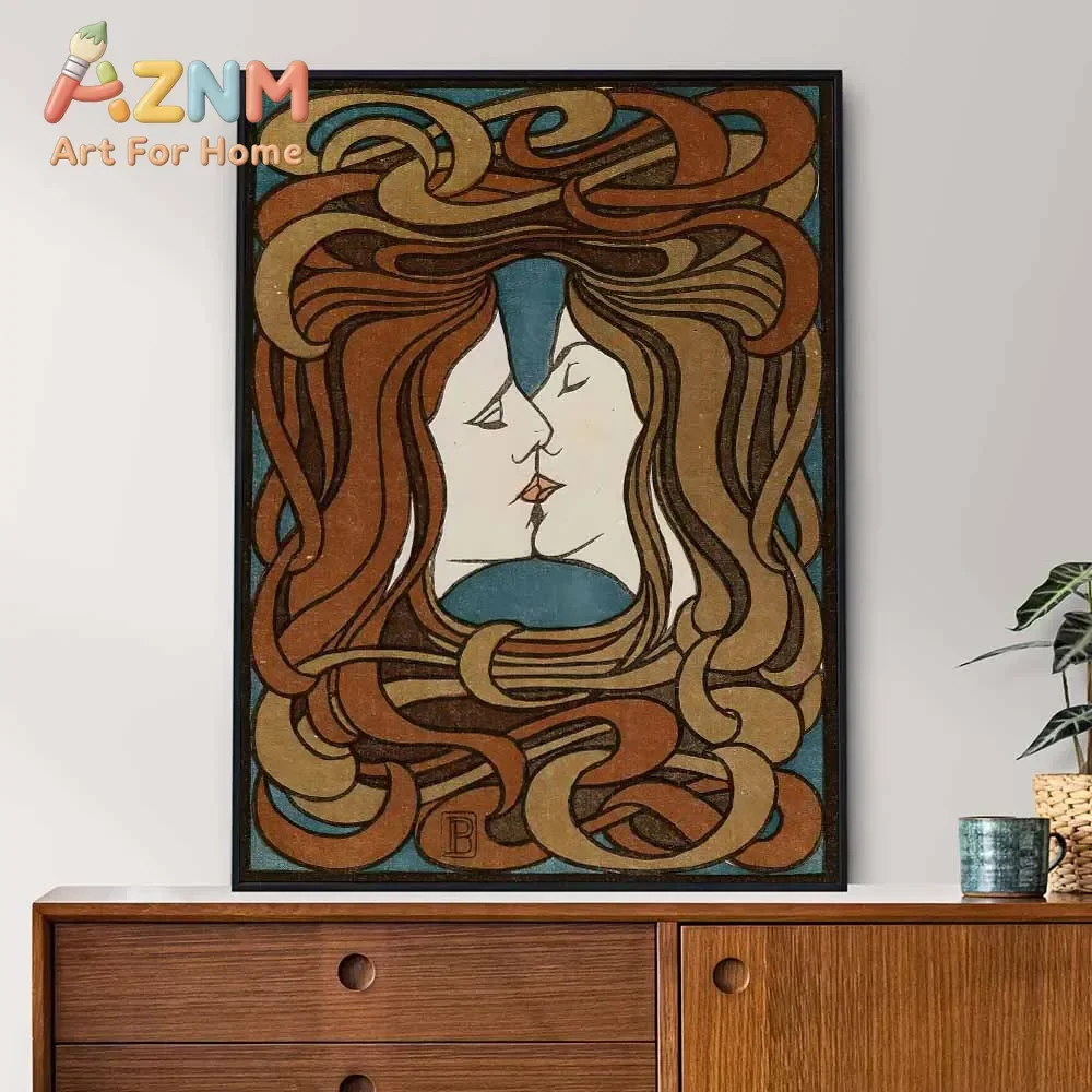 1pc frameless Art Nouveau Retro Poster Abstract Wallpaper Print Canvas Wall Art Picture for Living Room Home Decor Aesthetic Mur