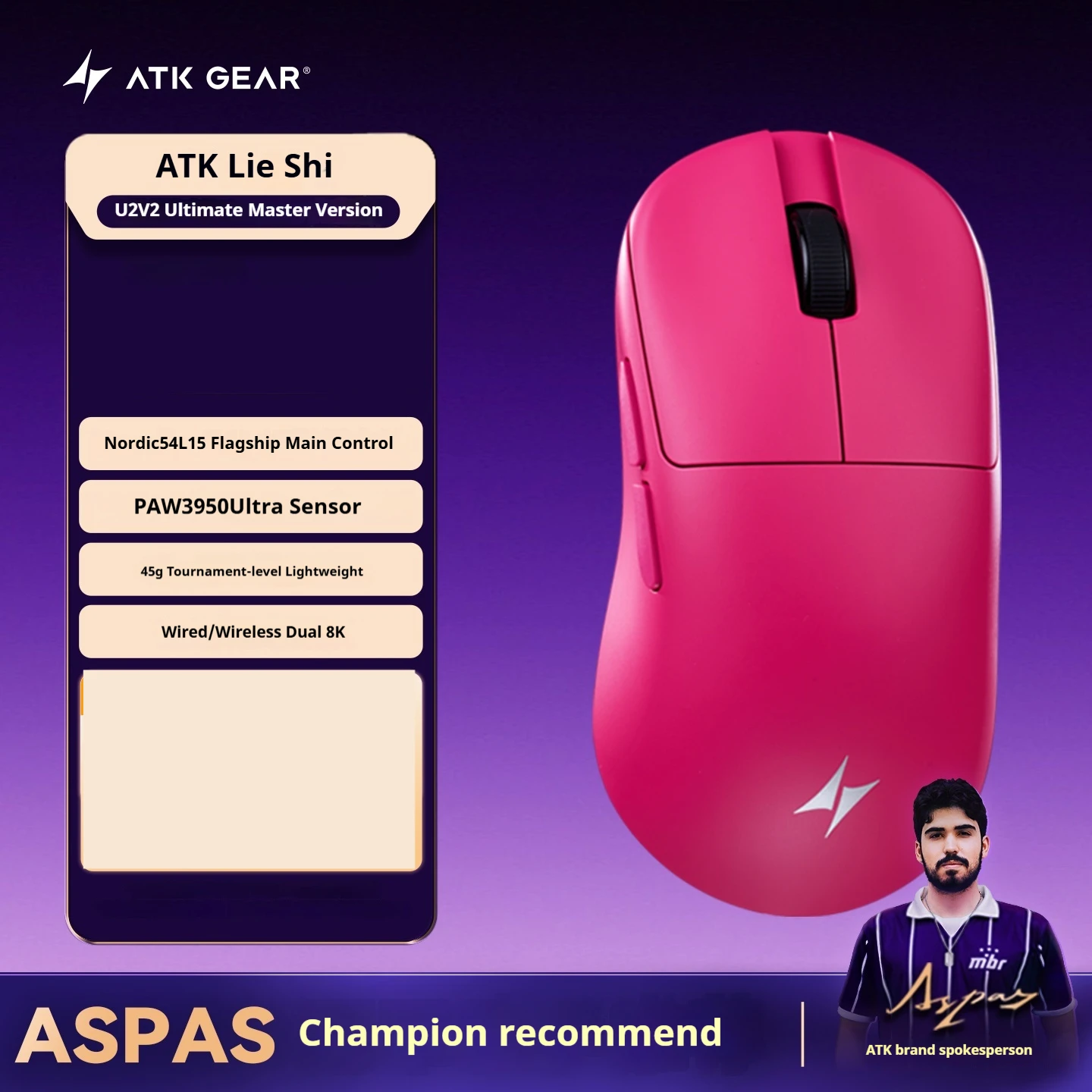 ATK U2 V2 Ultimate Wireless Mouse 3-Mode Paw3950ultra Nordic54l15