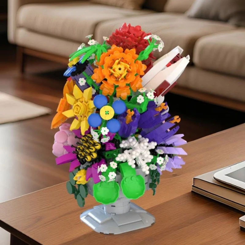 

Обучающий цветочный букет, строительные блоки, стенд, игрушки из мелких частиц для тренировки мозга и сборки, ремесло