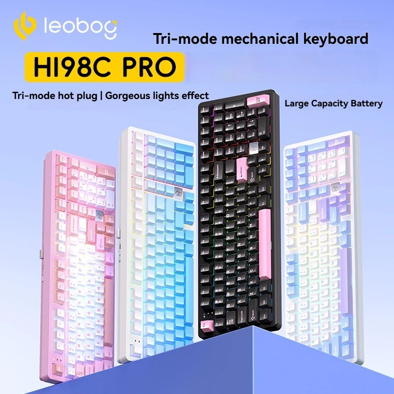 LEOBOG Hi98C Pro Механическая клавиатура Трехрежимная беспроводная Bluetooth с возможностью горячей замены RGB Алюминий Пользовательские киберспортивные игры Офисные аксессуары