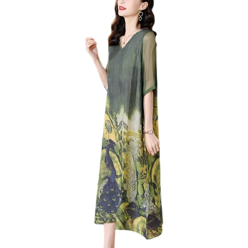 Female Korean Fashion Light Midi Dress Summer Boho Elegant Bodycon Casual Sundress 2025 Floral Beach Loose V-Neck Sexy Vestidos