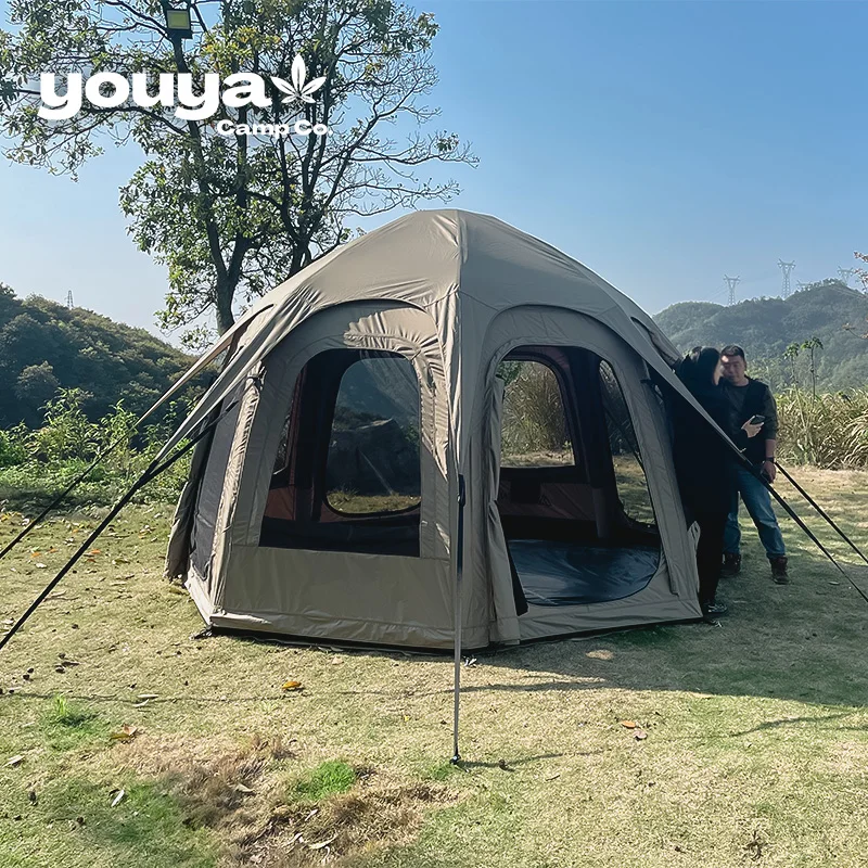 

New Safari Outdoor Camping Tent Dome House with Tarp Waterproof Picnic Party Air Tent Luxury Family Inflatable Tent 4 People