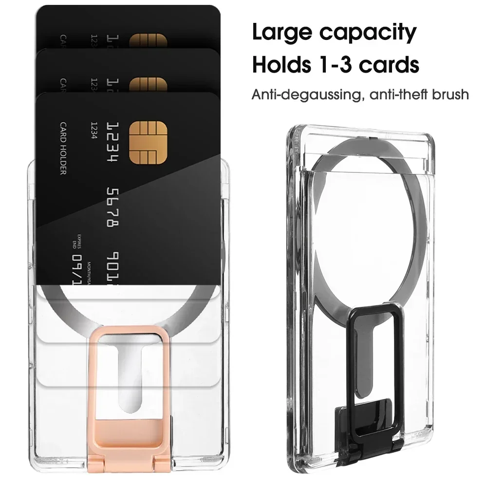 Clear Magnetic Phone Card Holder Stander For MagSafe Wallet Kickstand Phone Grip Card Slot for iPhone 15 14 13 Samsung S23 S24