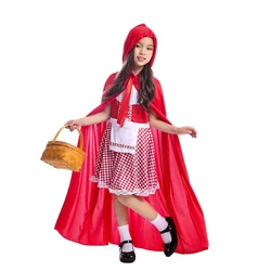 Girls Cute Little Red Ridding Hood Cosplay Fancy Dress Fairy Tales Character World Book Day Halloween Carnival Party Costumes