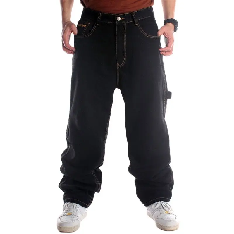 Men's Jeans Fashion Cargo Hiphop Wash Baggy Skateboard Pants Plus Size 46 Tide Black Trousers Bottoms