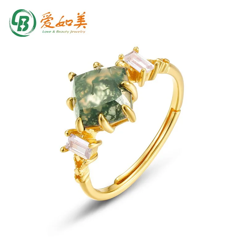 

New Geometric Green Moss Ring Popular 18K Gold PT950 Platinum Silver Plated 7-layer Gold Ring Niche Design Bracelet