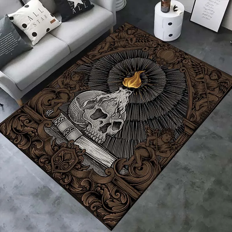 15 Sizes Dark Demon Holy Skull Pattern Rug for Bedroom Living Room Soccer Carpets for Kitchen Floor Mat Home Decor Non-Slip Rug