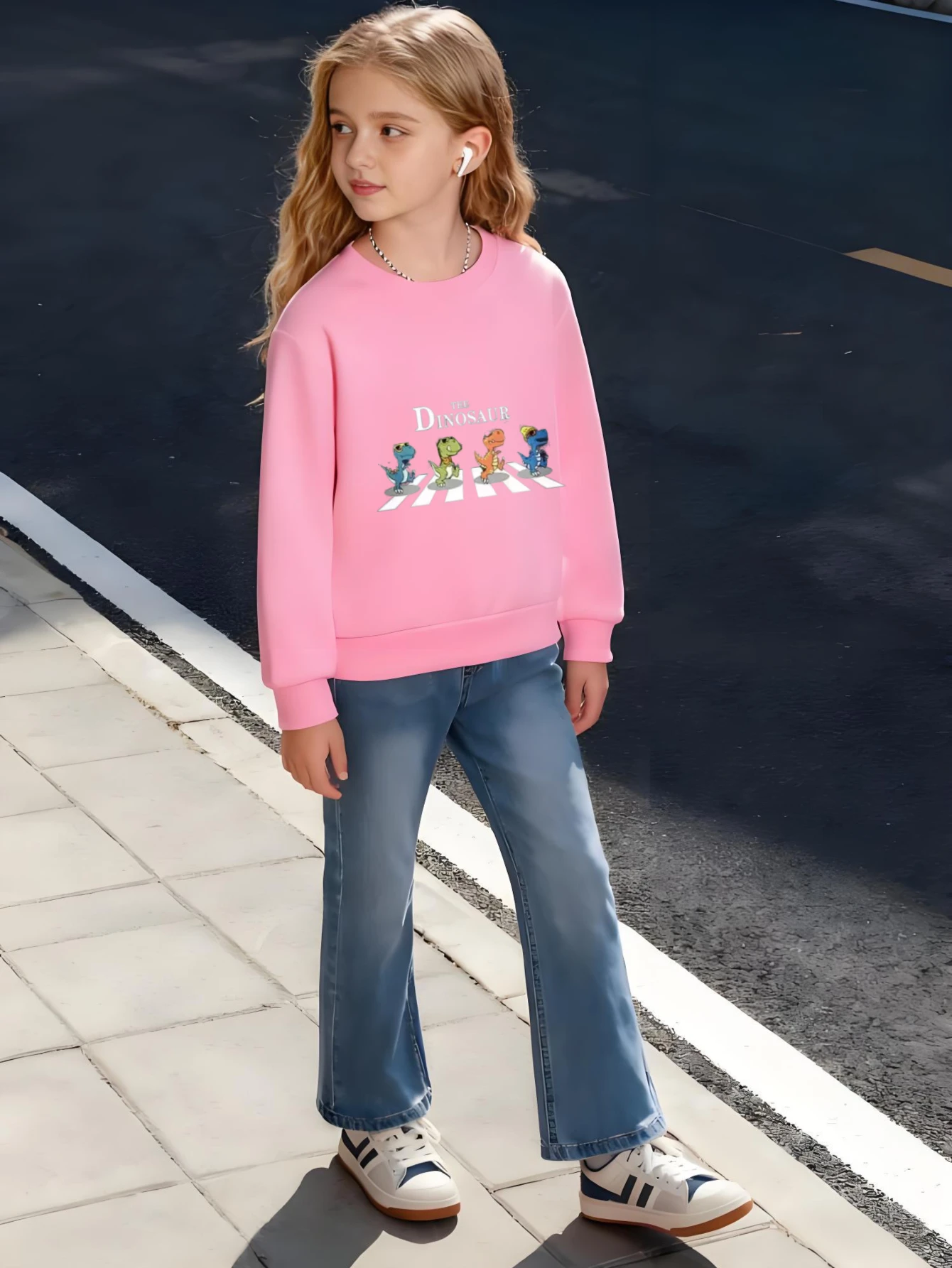 ​ سويت شيرت قطني للأطفال على شكل ديناصور موكب بياقة دائرية مع مجموعة ديناصور ملونة للأولاد والبنات موضوع ما قبل التاريخ ​