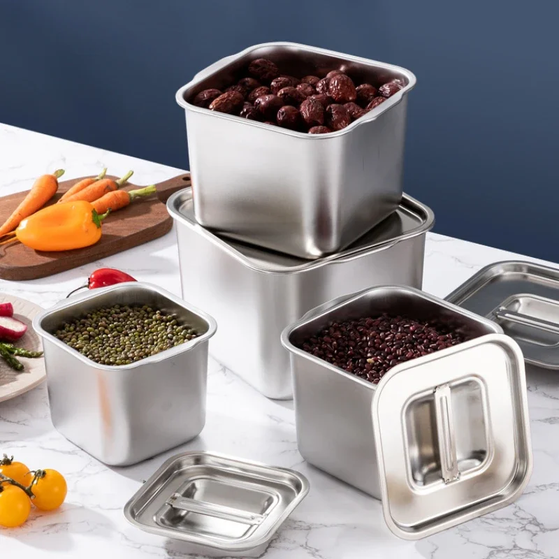 Deepened Square Flavor Cup, Household Storage, Stainless Steel Box, Seasoning Pot with Lid, Storage Boxes, Seasoning Tank